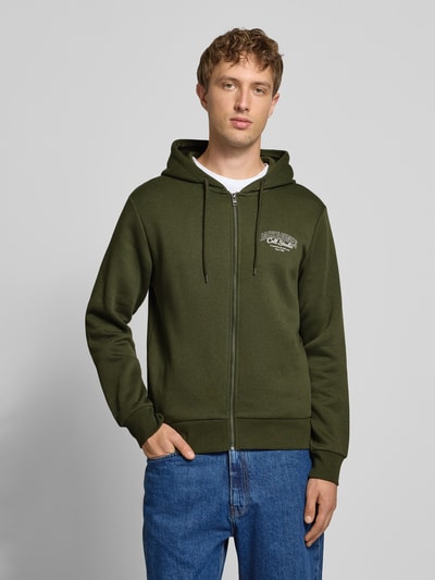 Jack & Jones Sweatjack met capuchon en labelprint, model 'MAKOTO' Donkergroen - 4