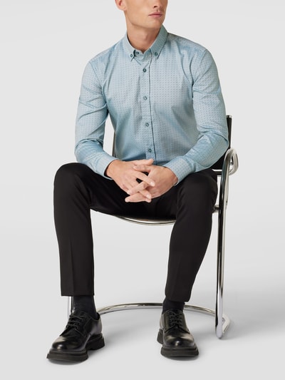 BOSS Slim Fit Business-Hemd mit Allover-Muster Modell 'Hank' Grün 1