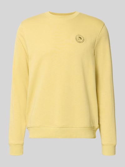 Produktfoto, Regular Fit Pullover mit Logo-Stitching Modell 'Kane' von Blend aus Baumwoll-Mix in Gelb mit Rundhalsausschnitt und elastischen Abschlüssen