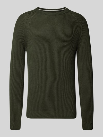 JACK & JONES Sweter z dzianiny z okrągłym dekoltem model ‘PANNEL’ Ciemnozielony 2