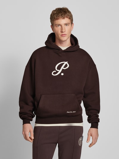 PROHIBITED Oversized hoodie met labelstitching, model 'Brixton' Donkerbruin - 4