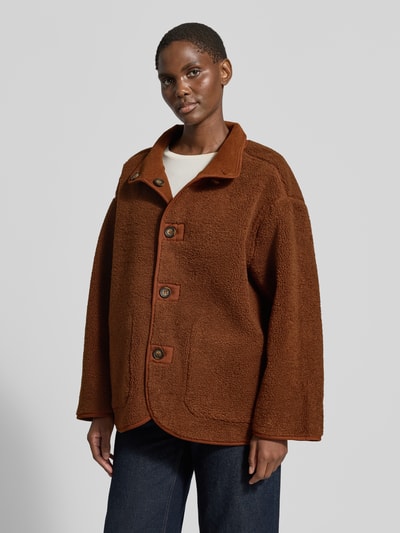 My Essential Wardrobe oversized fit jack met opstaande kraag model 'Funa' Donkerbruin - 6