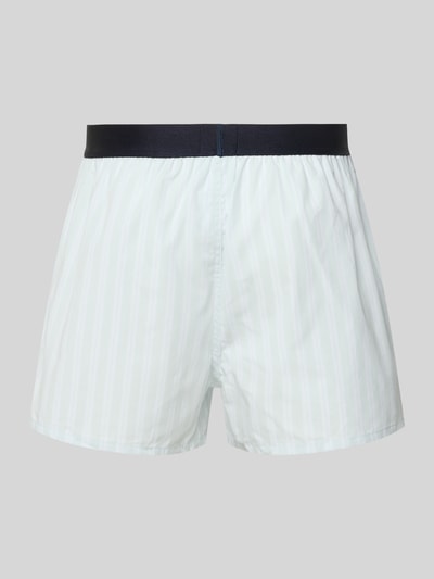 Produktfoto, weiß-hellblaue Pant & Trunk aus reiner Baumwolle im 2er-Pack von BOSS, feine Streifen, glatte Struktur, Herren