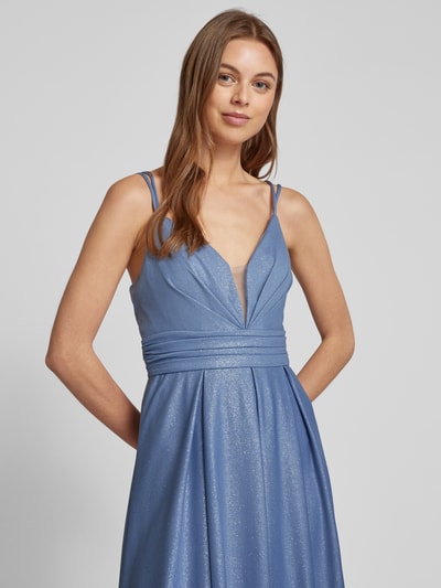 Jake*s Cocktail Abendkleid mit tiefem V-Ausschnitt Blau Melange 3