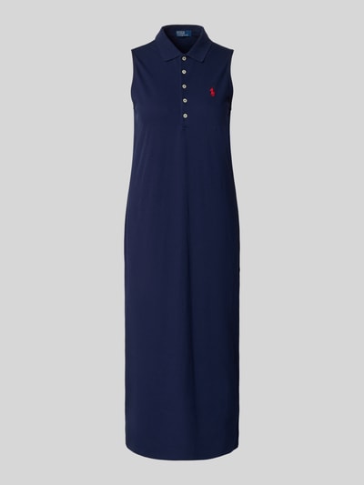 Produktfoto, Figurumspeilendes Polokleid aus Baumwoll-Mix von Polo Ralph Lauren in Unifarben, Midi-Länge, Piqué-Struktur, Logo-Stitching, Polokragen, V-Ausschnitt, Knopfleiste, ohne Ärmel, gerader Saum mit Seitenschlitz, Material aus reiner Baumwolle
