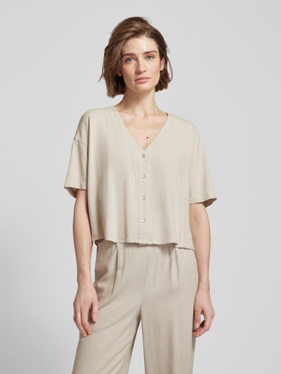 Vero Moda Bluse aus Viskose-Leinen-Mix mit V-Ausschnitt Modell 'JESMILO' Sand 4