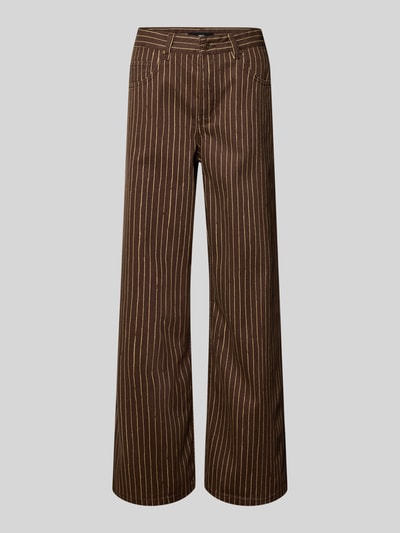 Produktfoto, braune Straight Fit Jeans im 5-Pocket-Design Modell 'Florchi' von Mango aus reiner Baumwolle mit beigen Streifen und Knopfverschluss