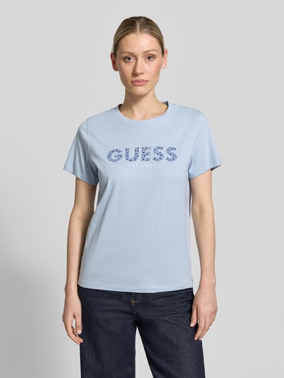 GUESS T-shirt met labelprint en strassteentjes Bleu - 4