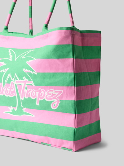 Produktfoto, Shopper mit Label- und Motiv-Print von Milano Italy aus Reine Baumwolle in Rosa-Grün, kurze Tragegriffe, Einsteckfach innen, Breite 50 cm, Länge 44 cm, Tiefe 20 cm, Schulterriemen 72 cm