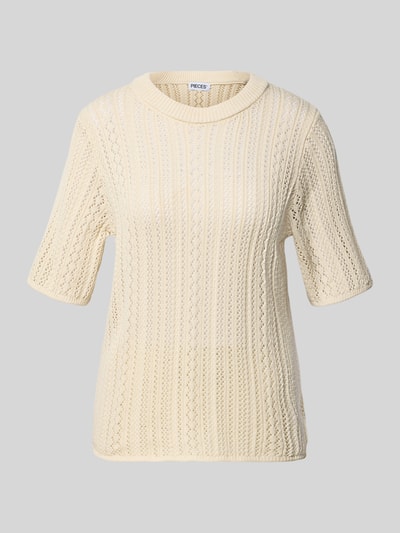 PIECES Regular Fit Strick-Shirt aus reiner Baumwolle Modell 'NUKA' Beige 2