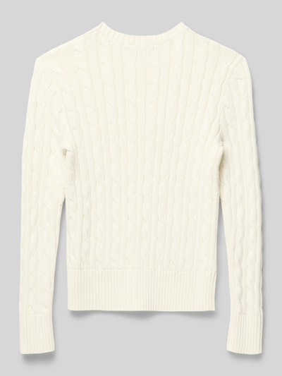 Produktfoto, Regular Fit Pullover aus reiner Baumwolle von Polo Ralph Lauren Teens in Unifarbe Creme, Zopfmuster-Strick, Rippenbündchen.