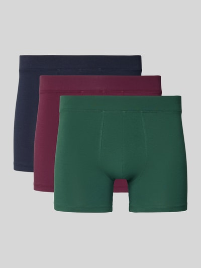 Produktfoto, Trunks mit elastischem Bund im 3er-Pack von Christian Berg Men in Dunkelblau, Weinrot und Dunkelgrün, Baumwoll-Modal-Mix