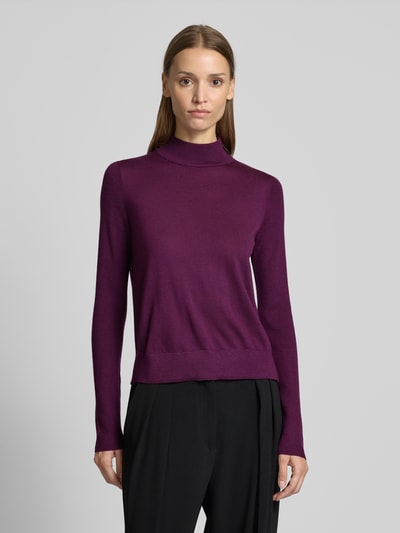 HUGO Strickpullover aus Schurwolle mit Label-Detail Modell 'Sedennian' Aubergine 4