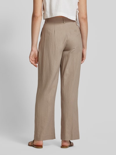 mbyM Wide leg linnen broek met bandplooien, model 'Cristiana' Taupe - 5