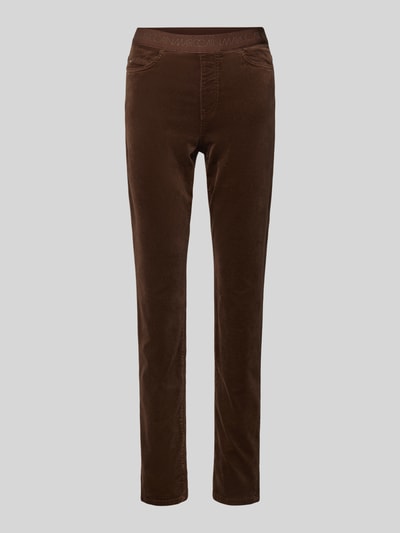 Marc Cain Slim fit stoffen broek met elastische band met label Donkerbruin - 2