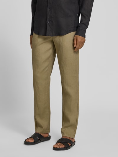 Casual Friday Spodnie lniane z wpuszczanymi kieszeniami model 'Pandrup' Khaki 4