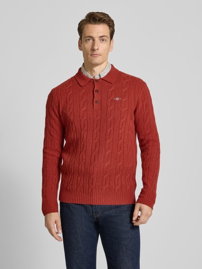 Gant Slim fit shirt met lange mouwen van zuivere wol, model 'Cable' Roestrood - 4