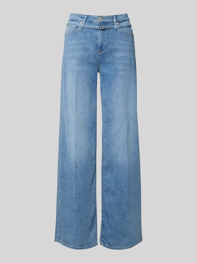Produktfoto, jeansy Wide Fit Jeans mit Lyocell-Anteil Modell 'Sventy' von Raffaello Rossi z elastycznej mieszanki bawełny i lyocellu, jasnoniebieski, 5 kieszeni, odpinana materiałowa tasiemka, zapięcie na guzik i zamek błyskawiczny, szerokość w rozmiarze 36: 38 cm, długość wewnętrzna nogawki: 80 cm