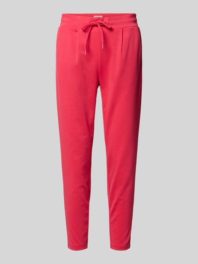 Produktfoto, Sweatpants mit Tunnelzug Modell 'KATE' von ICHI in kräftigem Pink, Material-Mix mit Viskose-Anteil, Regular-Fit, elastischer Bund, sichtbare Textur, Bundweite bei Größe S 37 cm, Innenbeinlänge bei Größe S 63 cm.