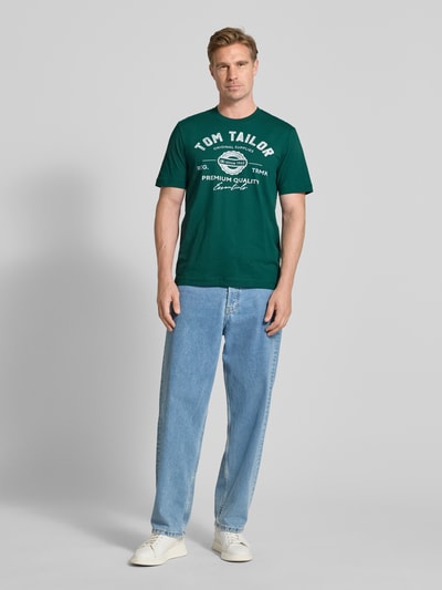 Tom Tailor Regular Fit T-Shirt aus reiner Baumwolle Dunkelgruen 1