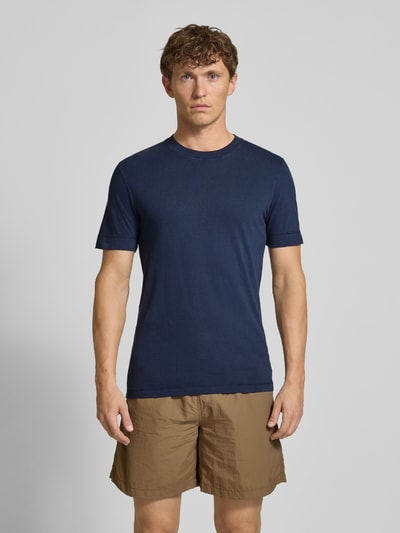 Drykorn T-Shirt mit geripptem Rundhalsausschnitt Modell 'RAPHAEL' Dunkelblau 4