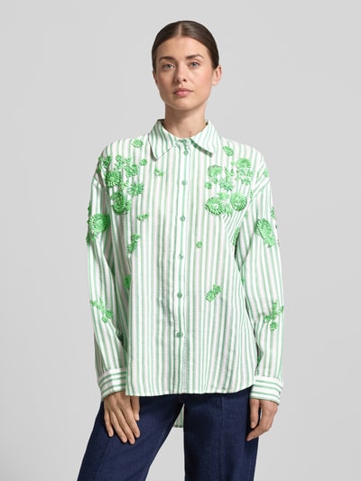Essentiel Antwerp Bluzka koszulowa o kroju loose fit z czystej bawełny model 'JULIETA' Zielony 4