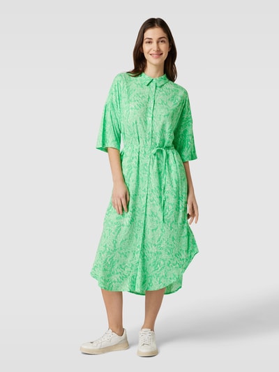 Soft Rebels Midi-jurk met all-over motief, model 'Briella' Neon groen - 4