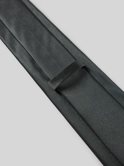 Produktfoto, Krawatte aus Seide von Willen in klassischer Form, schmal, schwarze Farbe, glatte Textur, Label-Detail, Breite 8 cm
