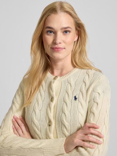 Polo Ralph Lauren Strickjacke aus Wolle-Kaschmir-Mix mit Zopfmuster Offwhite 3