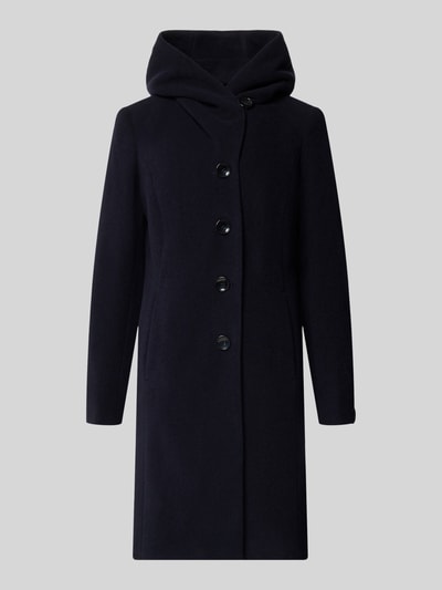 Produktfoto, dunkelblauer Mantel aus Schurwoll-Mix mit Kaschmir-Anteil Modell 'Bella' von Milo Coats, Regular Fit, Stehkragen, glatte Oberfläche.