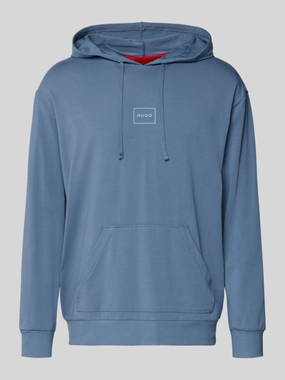 Produktfoto, Regular Fit Hoodie aus Baumwoll-Mix Modell 'LAZE' van HUGO, look: effen blauw, labelprint, kangoeroezak, capuchon met tunnelkoord, lange mouw, geribde rompzoom, sweat, katoenmix