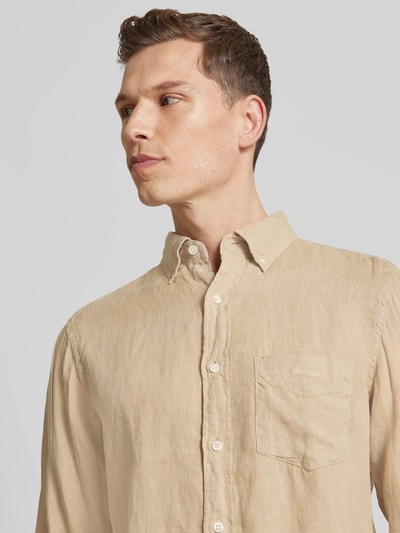 Gant Regular fit vrijetijdsoverhemd van linnen met borstzak Beige - 3