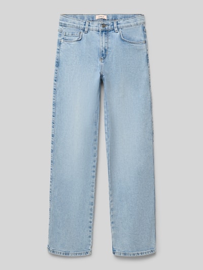 Produktfoto, jasnoniebieskie jeansy z mieszanki bawełny i wiskozy model 'Loose Fit Jeans aus Baumwoll-Mix mit Viskose-Anteil Modell 'BLAIR' von Only, stylizowana na denim, krój loose fit, wytłaczane logo, szlufki na pasek, zapięcie na haftkę i zamek błyskawiczny, regulacja szerokości w środku, 5 kieszeni, splot twill