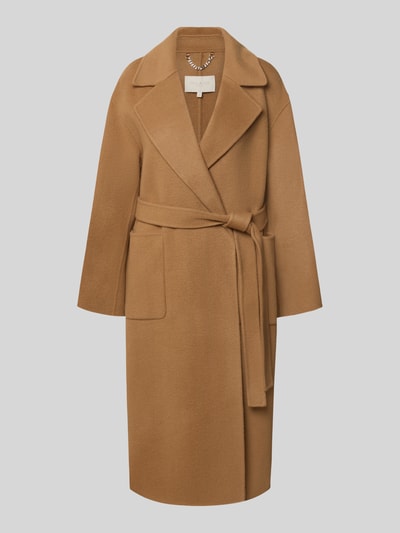 Produktfoto, Mantel aus Wolle mit Bindegürtel von Milano Italy in Camel, Reverskragen, aufgesetzte Taschen, Regular Fit, strukturierte Oberfläche