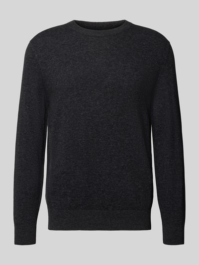 Produktfoto, Regular Fit Pullover aus Baumwoll-Mix mit Schurwoll-Anteil von Marc O'Polo, dunkelgrau, melierte Struktur, dezent gerippte Bündchen.