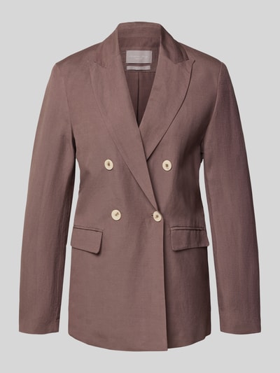 Produktfoto, Regular Fit Blazer aus Leinen-Mix mit Viskose-Anteil von Christian Berg Woman Selection in Braun mit Pattentaschen und doppelreihiger Knopfleiste, glatte Textur, Rückenlänge 71 cm, Brustweite 48 cm, Ärmellänge 63 cm