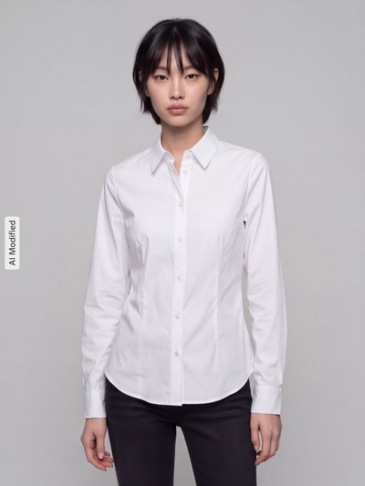 Tom Tailor Regular Fit Langarmbluse aus Baumwoll-Mix Weiss 4