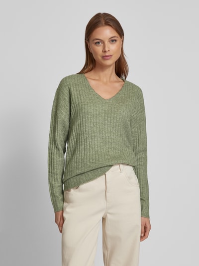 ZABAIONE Strickpullover mit V-Ausschnitt Khaki 4