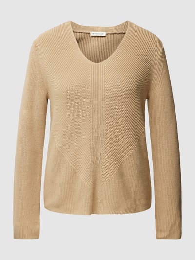 Tom Tailor Gebreide pullover in effen design met V-hals Beige - 2