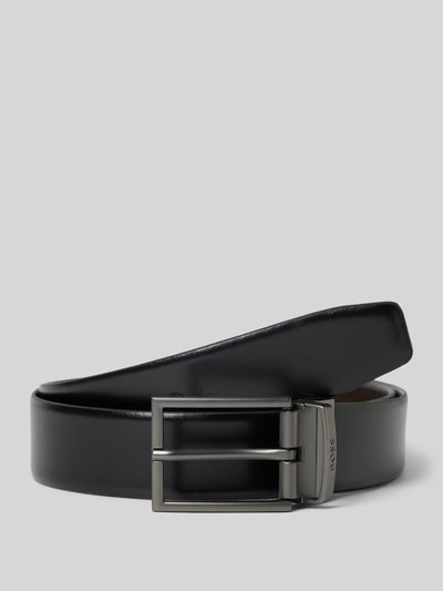 BOSS Leren riem met gegraveerd label, model 'Otano' Zwart - 1