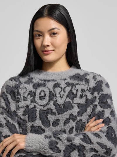 VERO MODA Regular Fit Strickpullover mit Allover-Muster Modell 'JUNGLE' Graphit 3
