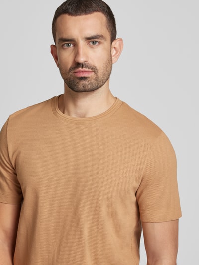 BOSS T-shirt met geribde ronde hals, model 'TIBURT' Beige - 3