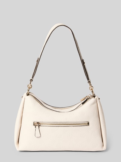 Produktfoto, Shoulder Bag in Leder-Optik mit Logo-Detail Modell 'Anise' von Guess, cremefarben, geteiltes Hauptfach mit Reißverschluss, Schulterriemen, Maße 30x19x8 cm, Länge Schulterriemen 52 cm, feine Struktur, goldene Metall-Details