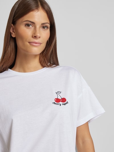 Vila T-shirt z wyhaftowanym motywem i napisem model ‘tana’ Biały 3