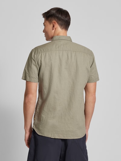 camel active Koszula casualowa z mieszanki lnu i bawełny z kołnierzykiem typu button down Khaki 5