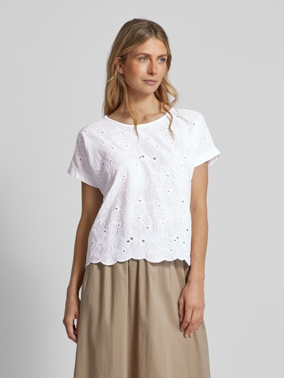 ZABAIONE T-shirt met broderie anglaise, model 'La44rissa' Wit - 4