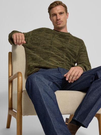 BOSS Orange Regular fit gebreide pullover van katoenmix, model 'KIRESO' Kaki - 3