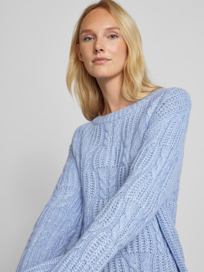 Tom Tailor Loose Fit Strickpullover mit Zopfstrickmuster und Seitenschlitzen Hellblau 3