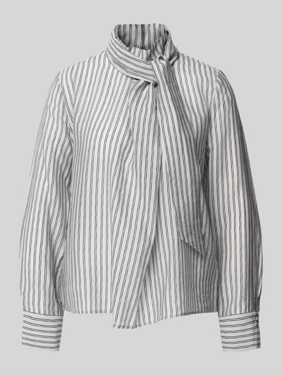 Produktfoto, Regular Fit Schluppenbluse mit Streifenmuster von Jake*s Collection aus Lyocell-Mix, weiß mit schwarzen Streifen, Stehkragen