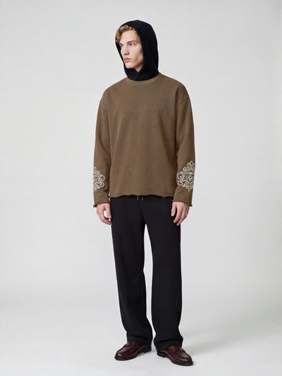 Don´t Waste Culture Sweatshirt mit Stickereiärmeln Modell 'ONA' Mittelbraun 1